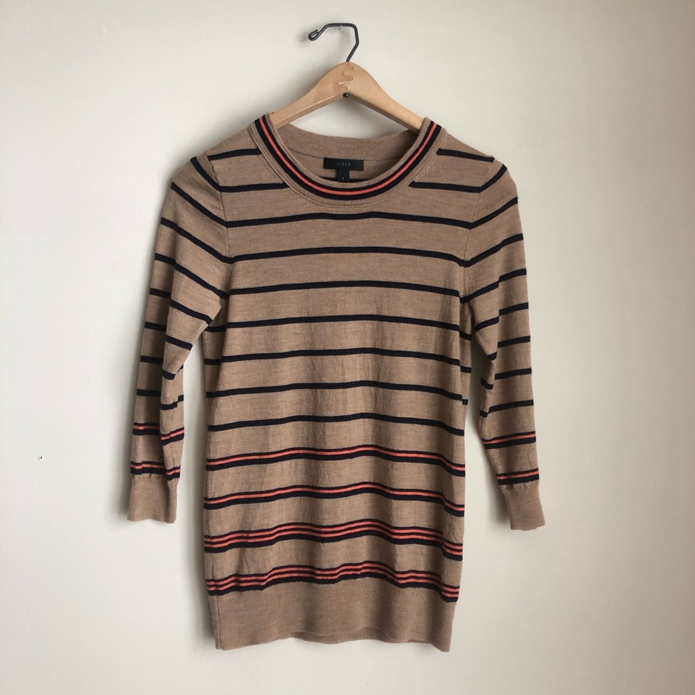 J.Crew 100% Merino Wool Striped Crew Neck Sweater